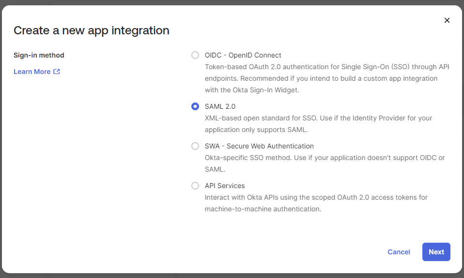 Application Type - Okta